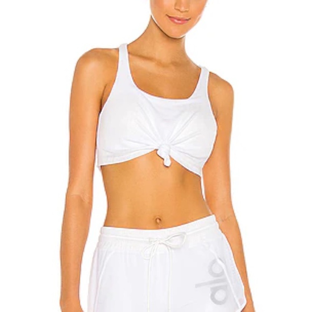 Alo Ribbed Knot Sports Bra - White - Small